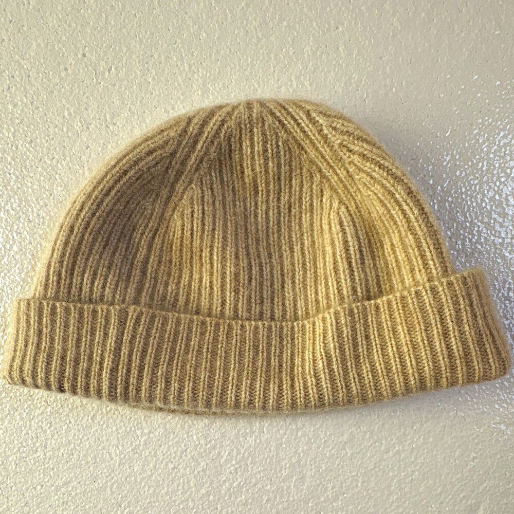 Vintage J.CREW 100% Cashmere Ribbed Knit Beanie Hat Beige Women’s One Size